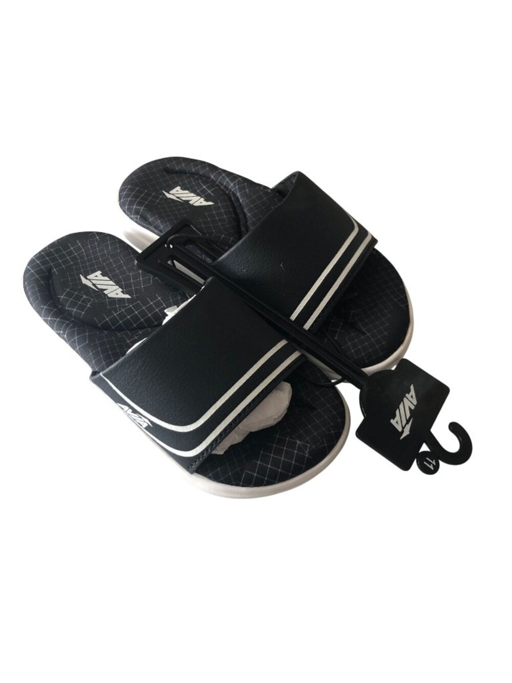 Avia Kids Memory Foam Slide Sandals Black White Size 1